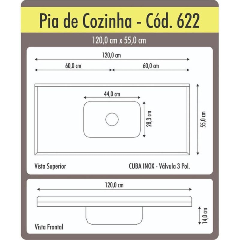 pia mármore aj rorato sintético granitada com cuba em inox 120x55cm roralit preto (mp)