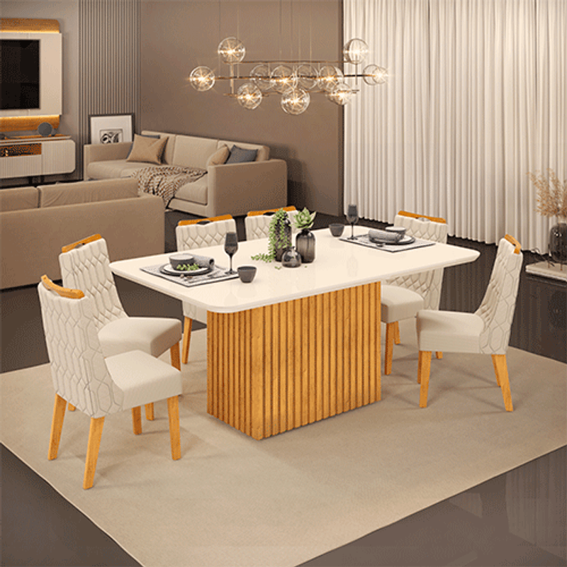 sala de jantar 7 peças dj móveis canes cedro/off white cdo/ow