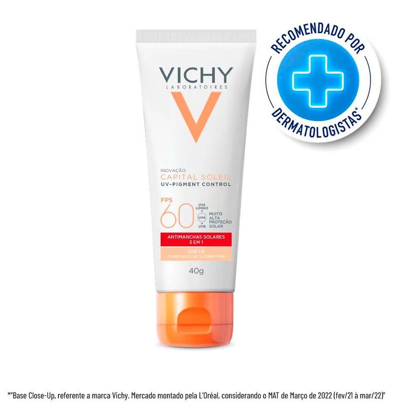 protetor solar facial vichy capital soleil uv-pigment control fps60 cor 1.0 40g