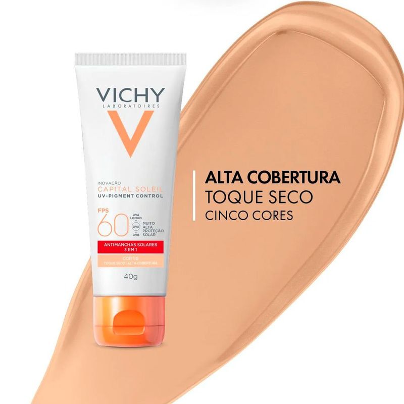 protetor solar facial vichy capital soleil uv-pigment control fps60 cor 1.0 40g