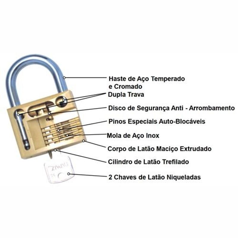 cadeado de latão maciço com haste curta papaiz cr 35mm
