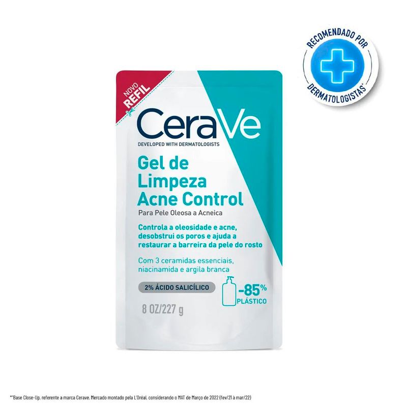 refil gel de limpeza cerave acne control pele oleosa a acneica 227g