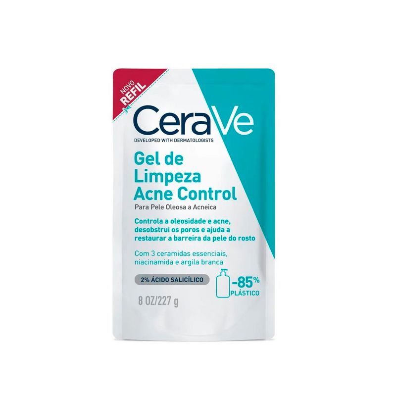 refil gel de limpeza cerave acne control pele oleosa a acneica 227g