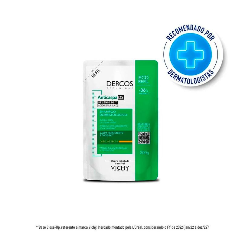 refil shampoo anticaspa vichy dercos cabelos secos 200g