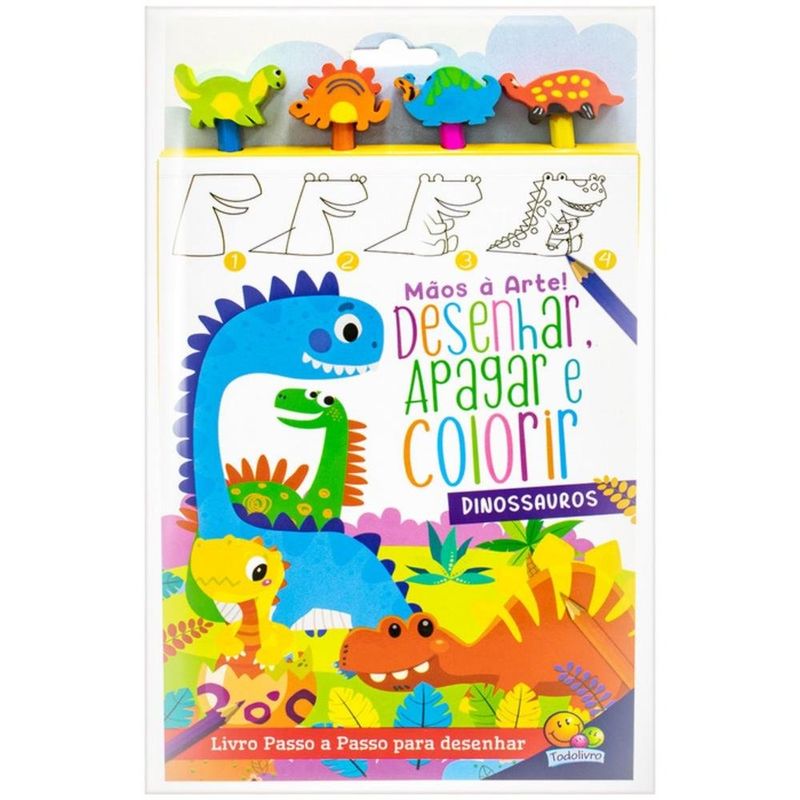 livro infantil desenhar apagar e colorir dinossauros todolivro 3442 (mp)