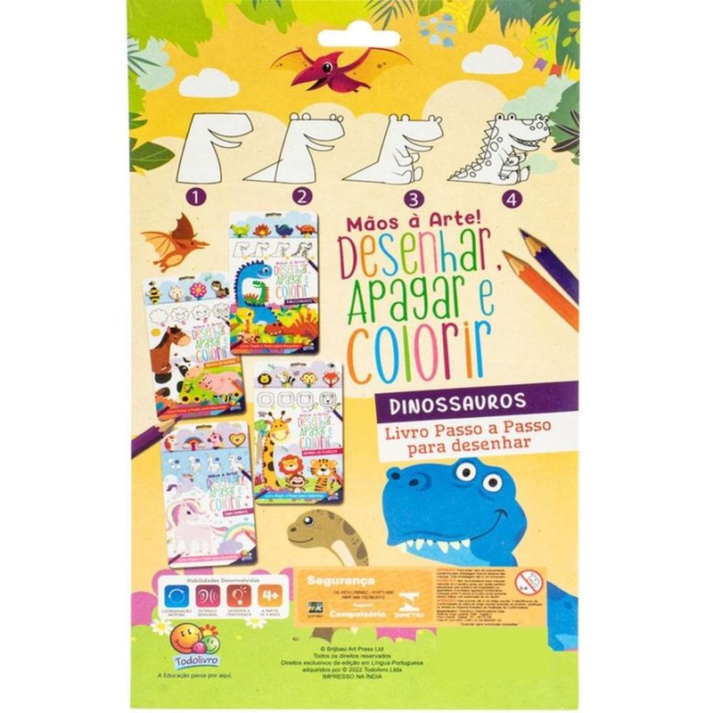 livro infantil desenhar apagar e colorir dinossauros todolivro 3442 (mp)
