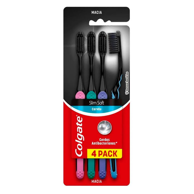 escova de dente colgate slim soft black carvão 4 unidades