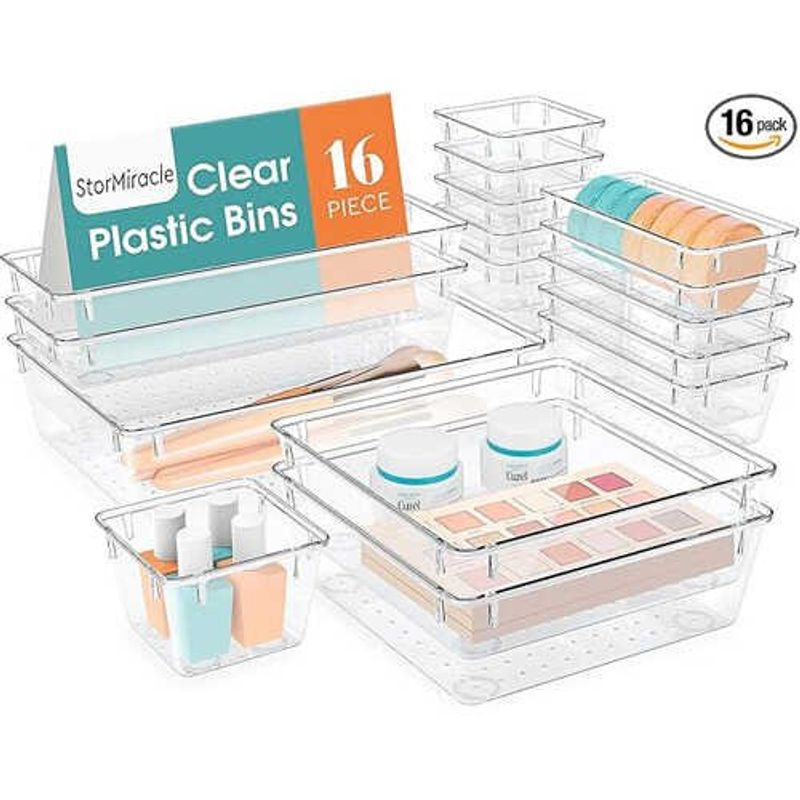 conjunto de organizadores de gaveta 16 peças stormiracle transparente a-bi