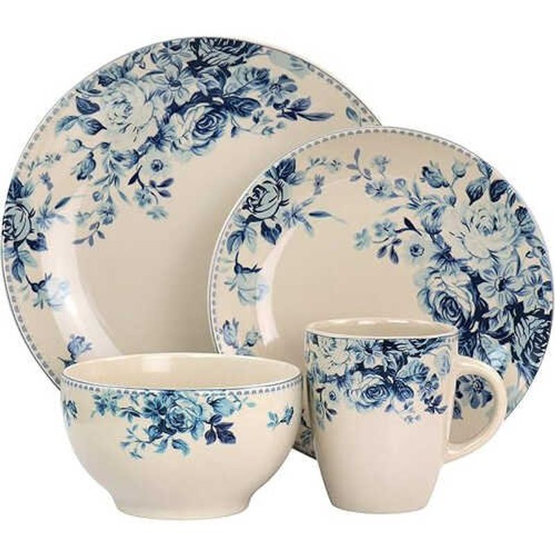 conjunto de jantar 16 peças elama azul/branco a-bi
