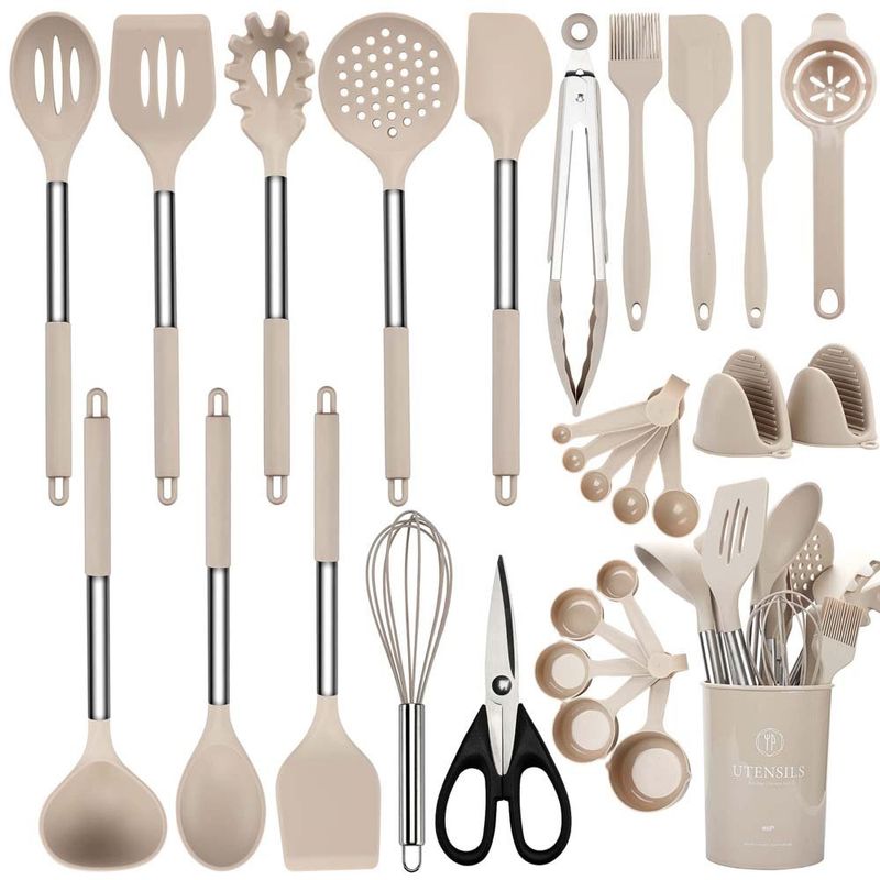 conjunto 28 peças utensílios de cozinha ncue silicone bege a-bi