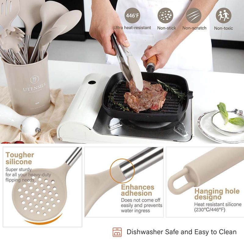conjunto 28 peças utensílios de cozinha ncue silicone bege a-bi