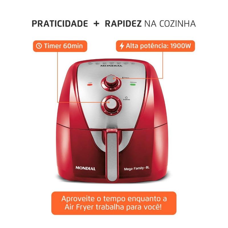 fritadeira elétrica air fryer 8l mondial 127v afn-80-ri vermelha (mp)