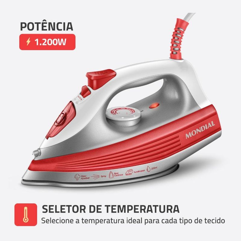 ferro de passar a vapor mondial 60hz 127v fvn-01-o laranja e branco (mp)