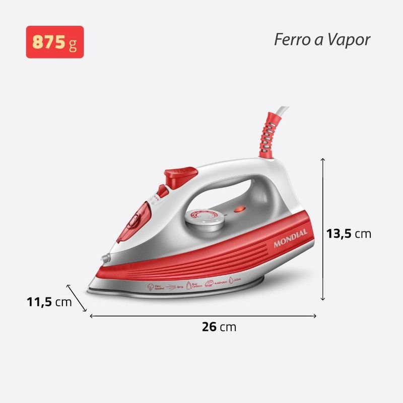ferro de passar a vapor mondial 60hz 127v fvn-01-o laranja e branco (mp)