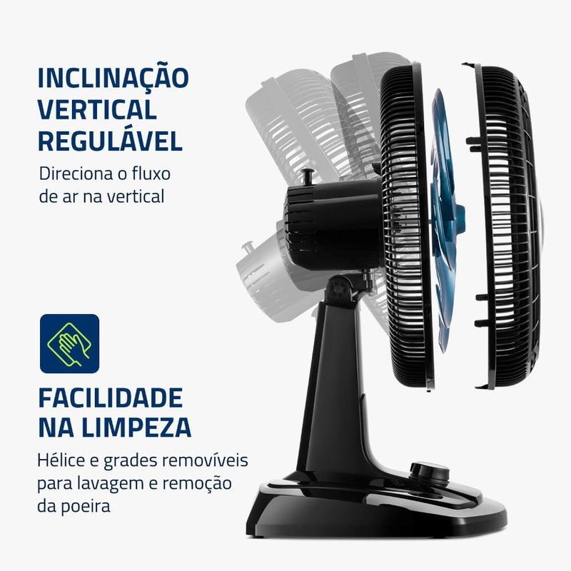 ventilador de mesa super turbo mondial com 8 pás 127v vtx-40-chrome preto e azul (mp)