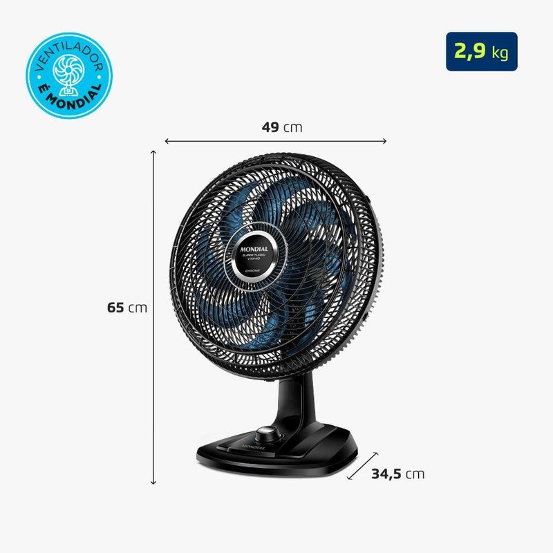 ventilador de mesa super turbo mondial com 8 pás 127v vtx-40-chrome preto e azul (mp)