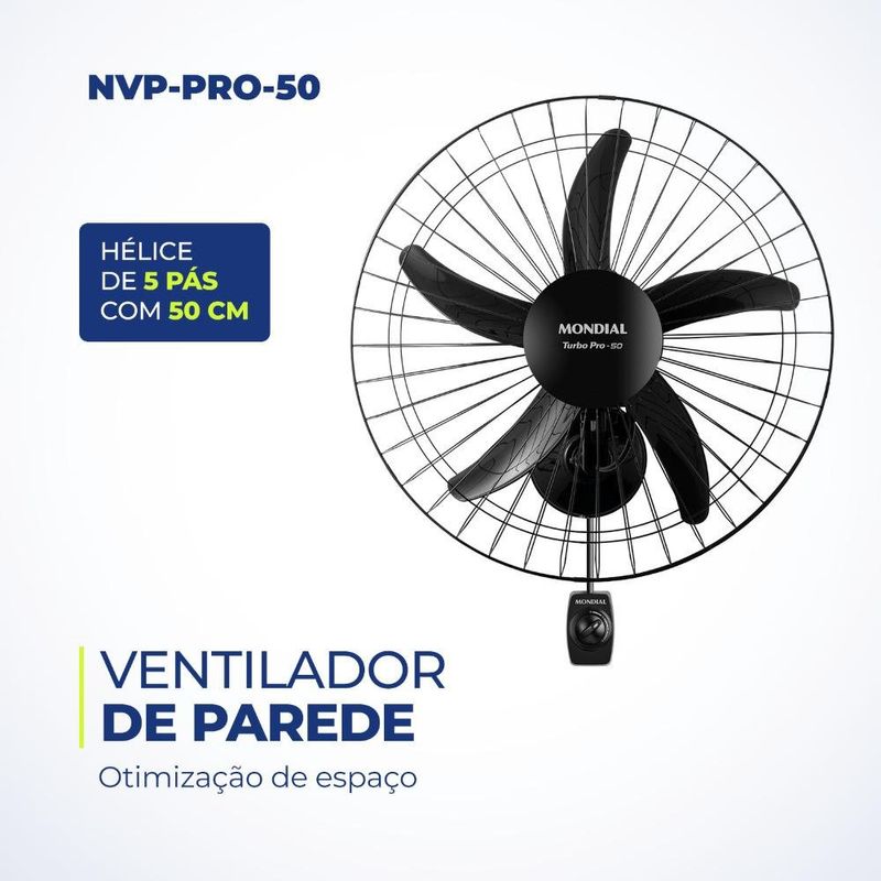ventilador de parede turbo mondial com 5 pás 127v nvp-pro-50 preto (mp)