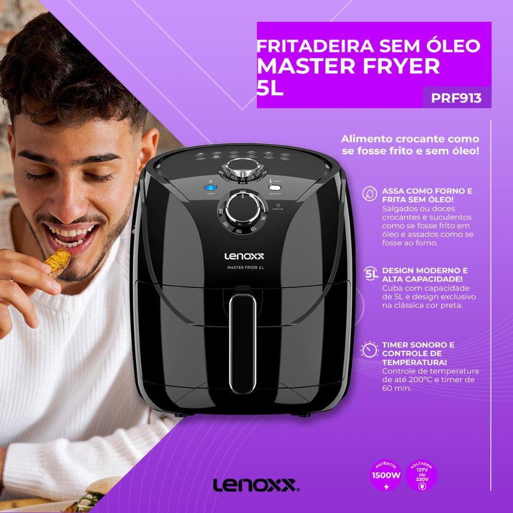 Fritadeira Air Fryer Lenoxx 5L Master Fryer 127V Preto
