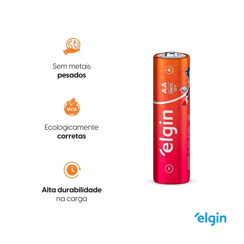 pilha zinco elgin carvão aa-tubo com 40 pilhas shrincadas de 4 em 4 r06p (mp)