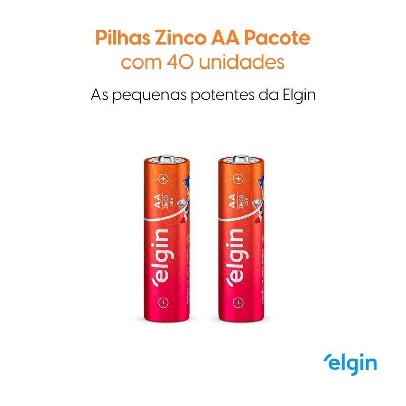 pilha zinco elgin carvão aa-tubo com 40 pilhas shrincadas de 4 em 4 r06p (mp)
