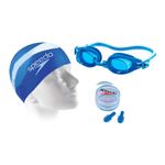 kit de natação speedo swim touca óculos e protetor ouvido azul (mp)