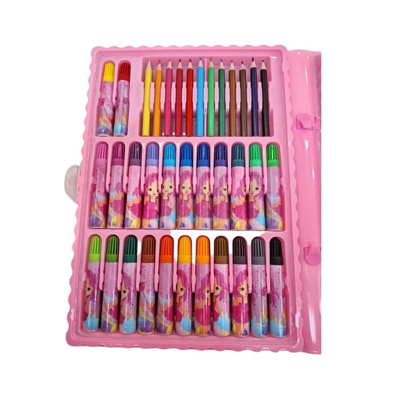 estojo maleta escolar toy king angelina 86 peças com lápis de cor + giz de cera e acessórios (mp)