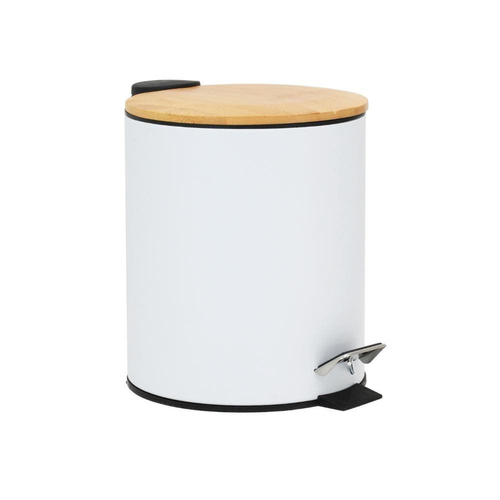 Lixeira Inox com Pedal Branco 5L Tampa Bambu Wincy