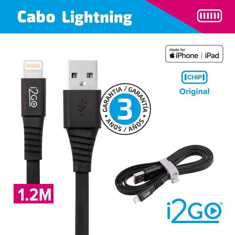cabo usb-a para lightning i2go 1,2m preto bl074