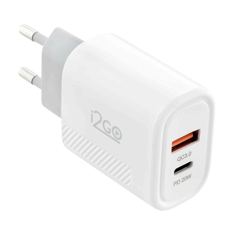 carregador i2go 20w usb-a e usb-c branco