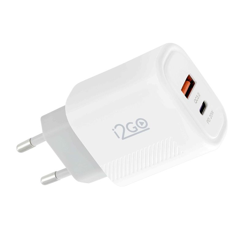 carregador i2go 20w usb-a e usb-c branco