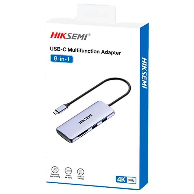 adaptador multifuncional hiksemi 8 em 1 tipo-c hs-hub-ds8 (mp)