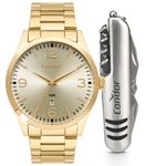 kit relógio masculino condor dourado co2115mxj/k4x