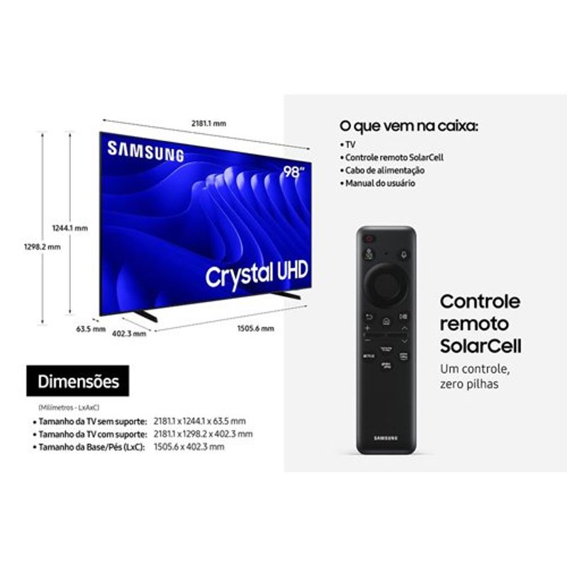 smart tv 4k 98" samsung super big crystal uhd 2024 98du9000