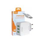 carrega e cabo kaidi tipo c 3 saídas usb (mp)