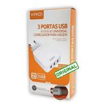 carrega e cabo kaidi tipo c 3 saídas usb (mp)