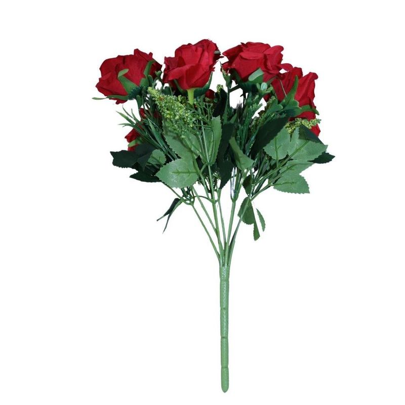 buquê rosa vermelha artificial 33cm fln0049 (mp)