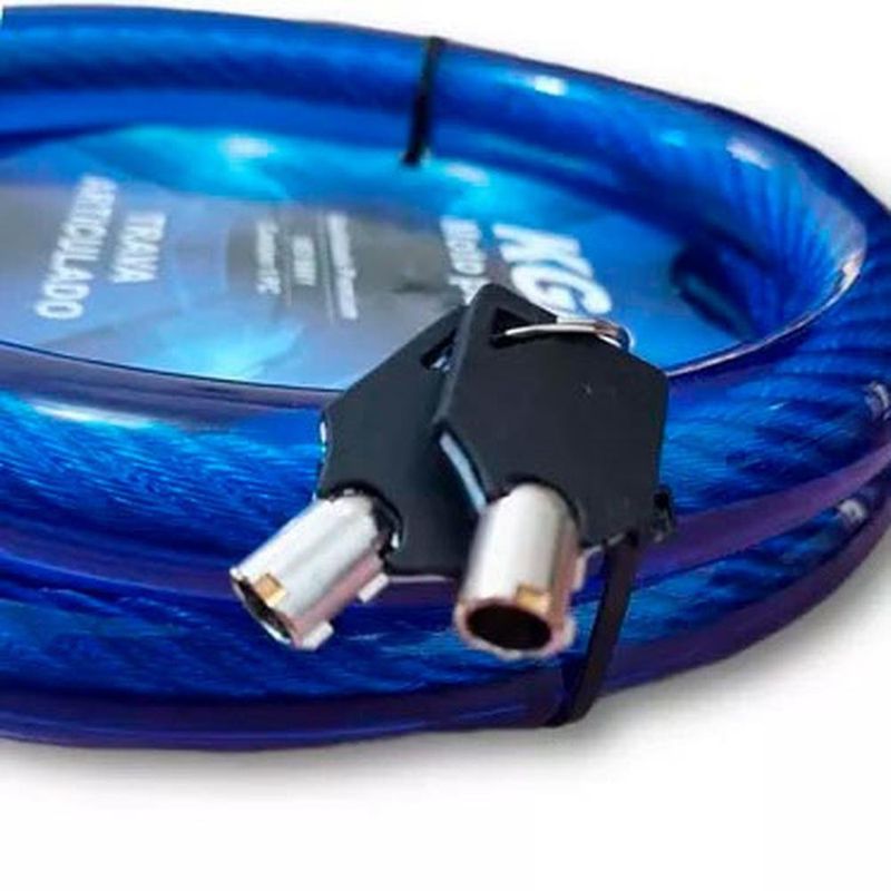 trava kga cadeado antifurto com cabo de aço para moto bicicleta corrente e portão 25x120cm azul (mp)