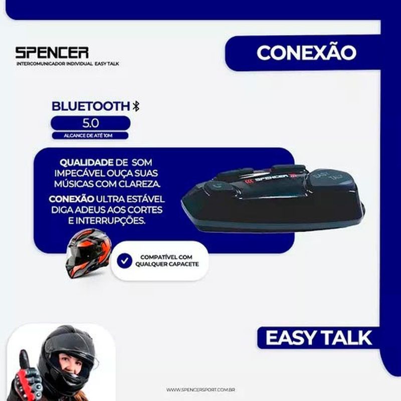 intercomunicador spencer capacete moto fone de ouvido bluetooth spc 80040 (mp)