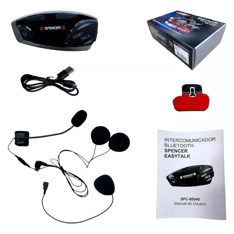 intercomunicador spencer capacete moto fone de ouvido bluetooth spc 80040 (mp)