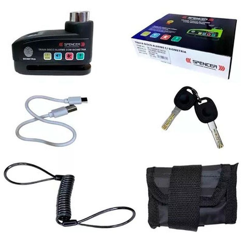 trava disco spencer com alarme e biometria sp-tda888ub preta (mp)