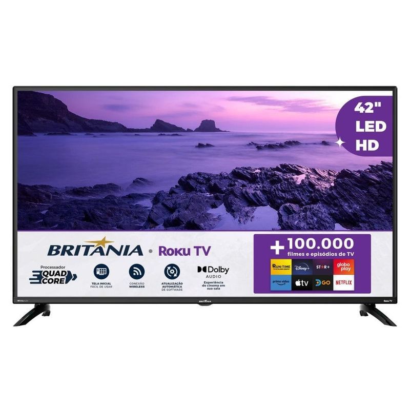 smart tv britânia 42" led hd roku dolby áudio btv42g6fr2cp (mp)