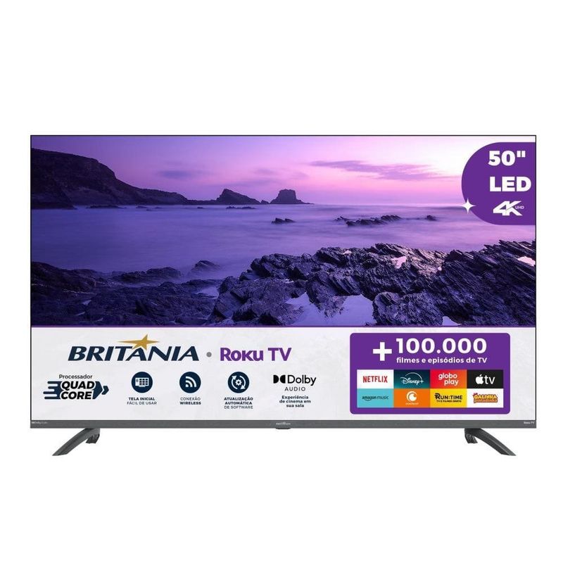 smart tv britânia 50" uhd 4k roku dolby áudio btp50g3ersgb (mp)