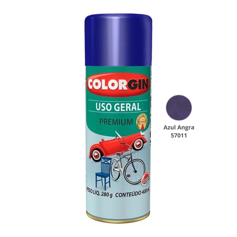 tinta spray colorgin uso geral premium metálico 400ml 57011 azul angra (mp)