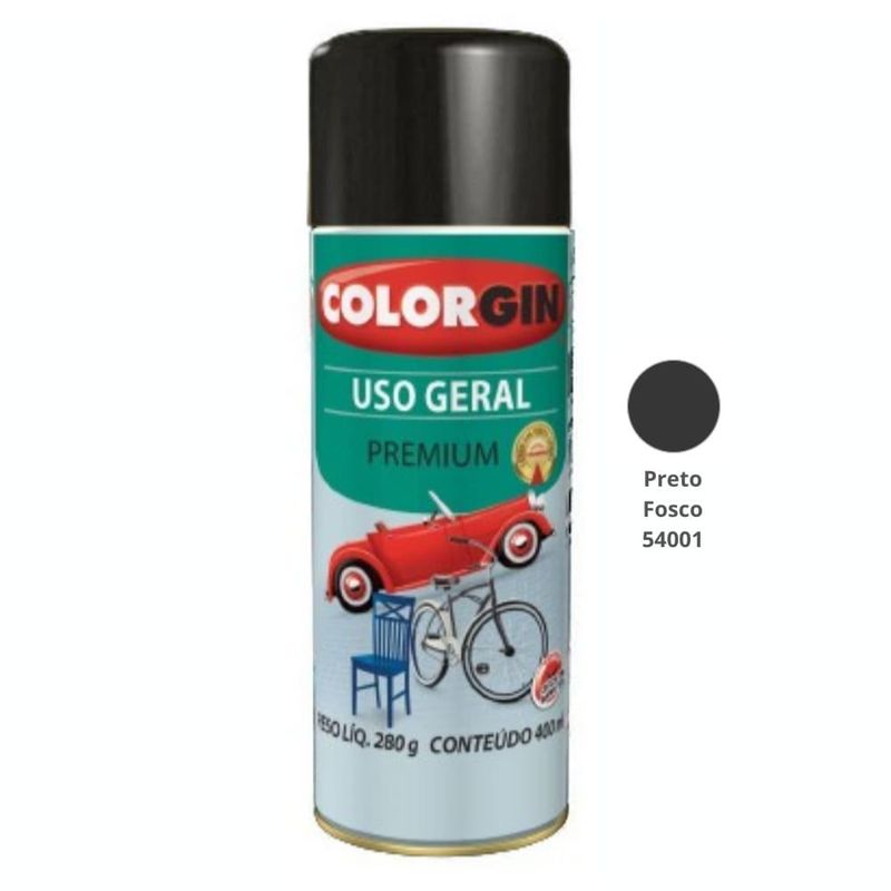 tinta spray colorgin uso geral premium 400ml 54001 preto fosco (mp)