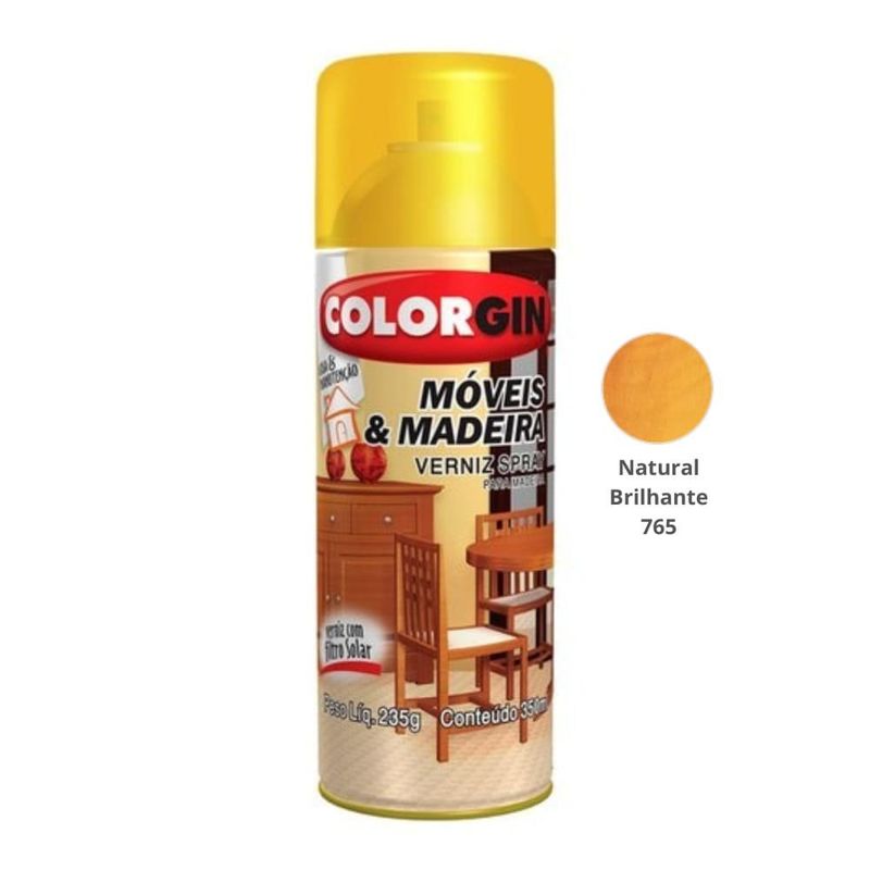 verniz spray colorgin móveis e madeira 350ml 765 natural brilhante (mp)