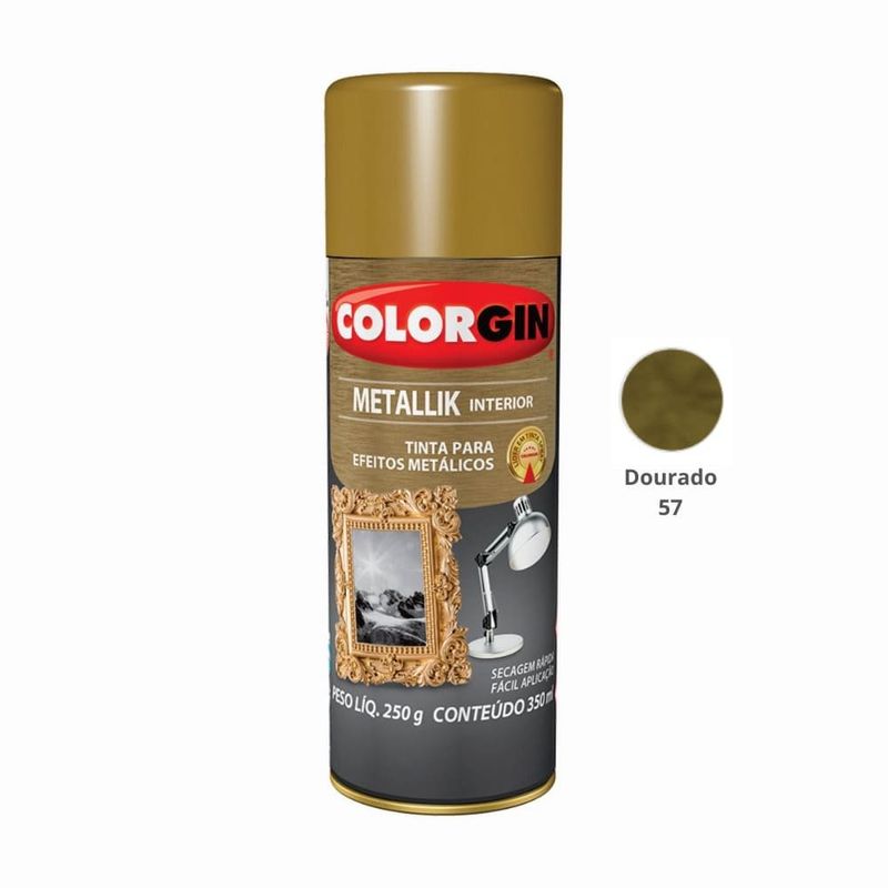 tinta spray colorgin metallik interior 350ml 57 dourado (mp)