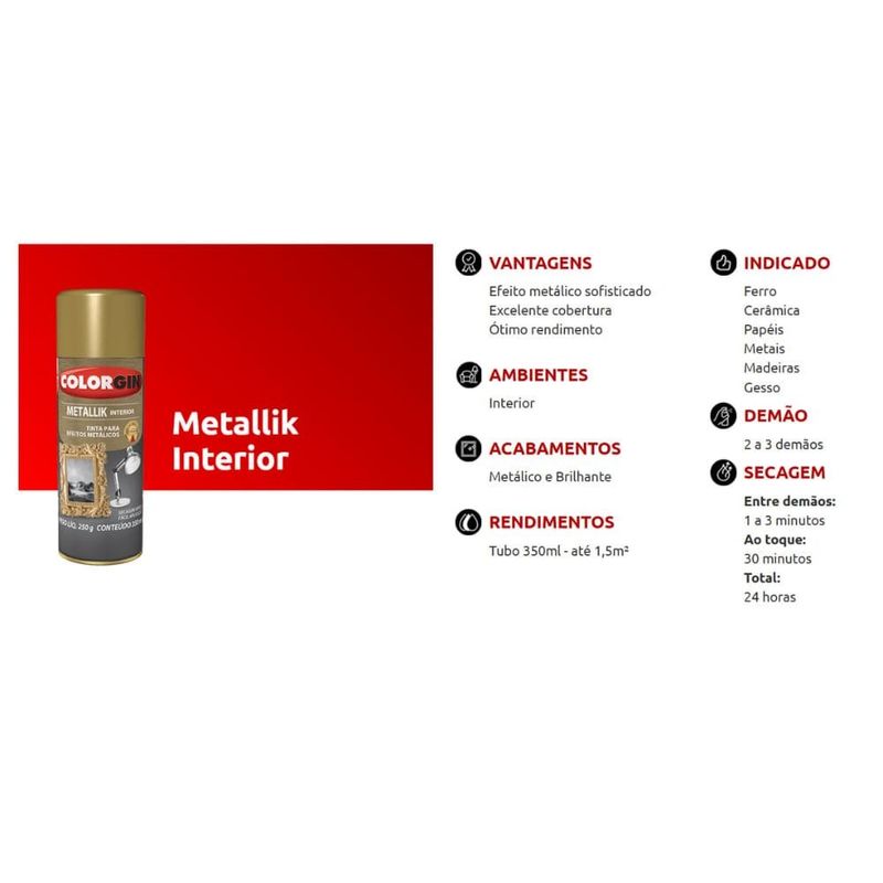 Tinta Spray Colorgin Metallik 350ml Bronze Interior