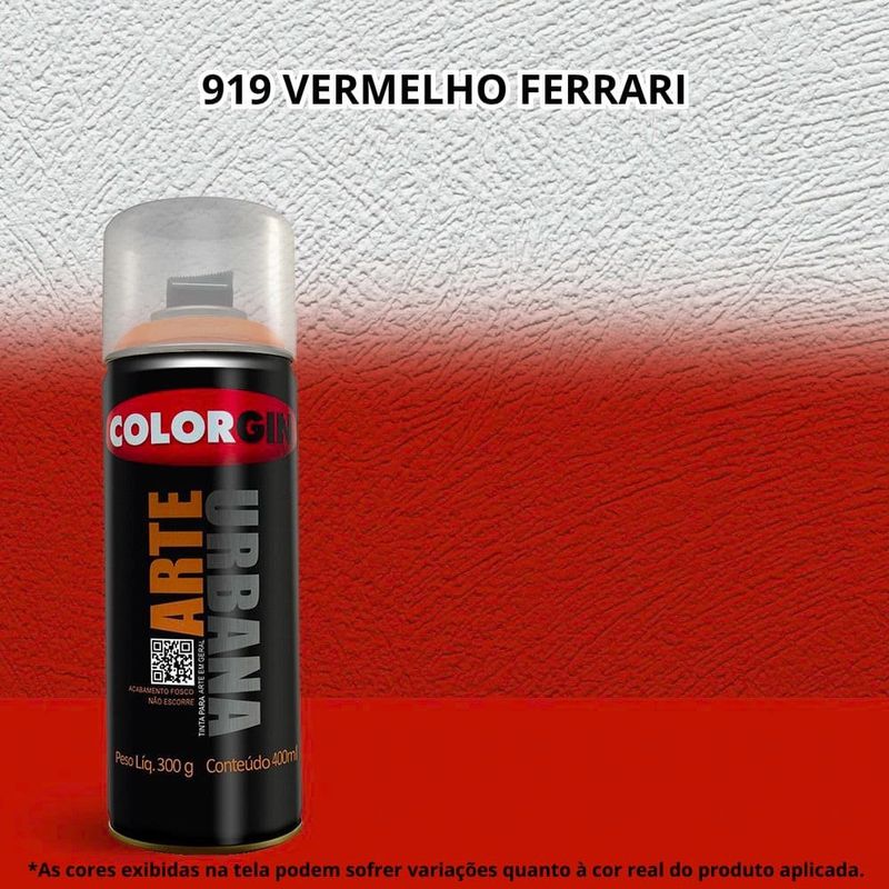 tinta spray colorgin arte urbana 400ml 919 vermelho ferrari (mp)