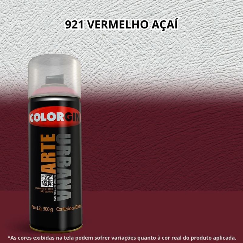tinta spray colorgin arte urbana 400ml 921 vermelho açaí (mp)
