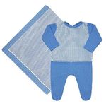 kit maternidade pimpolho azul claro listrado rn contém 1 macacão 1 manta 85541 (mp)